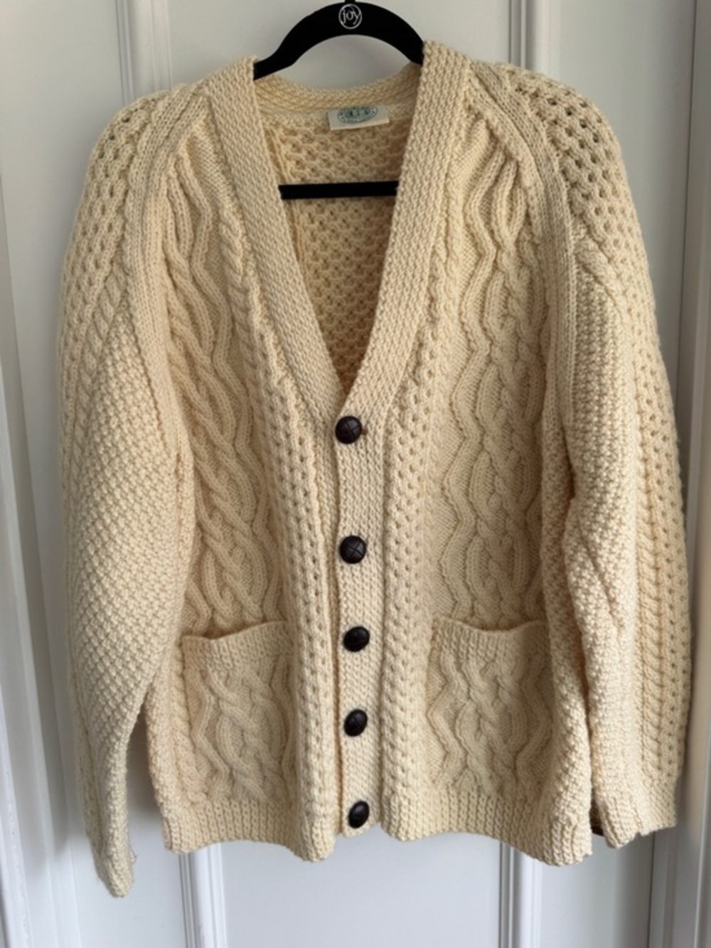 Vintage Blarney Woolen Mill Cream Cable Knit Button-Front Cardigan Sweater